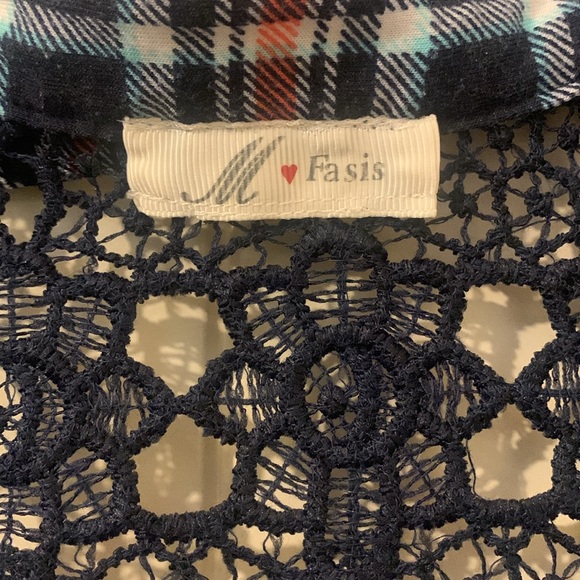 Plaid Button Up Blouse with Woven Lace Back - Picture 2 of 5